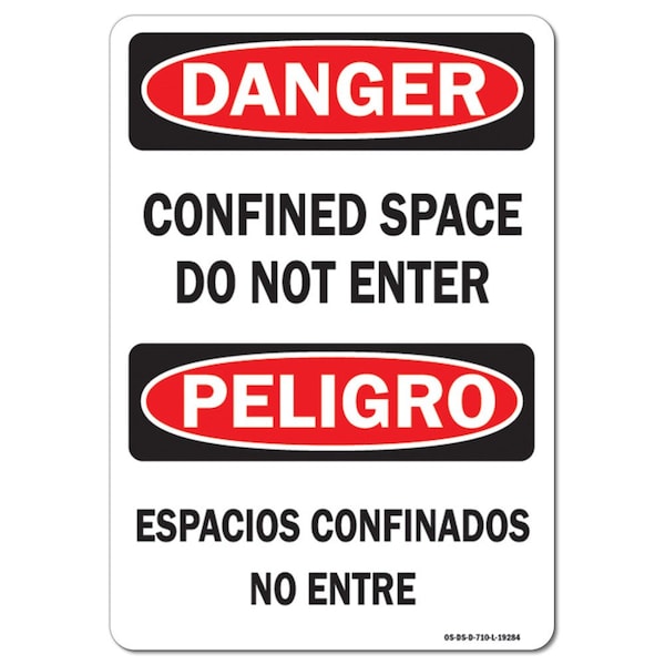 OSHA, Confined Space Do Not Enter Bilingual, 5in X 3.5in, 10PK, 3.5" H, 5" W, Landscape, PK10